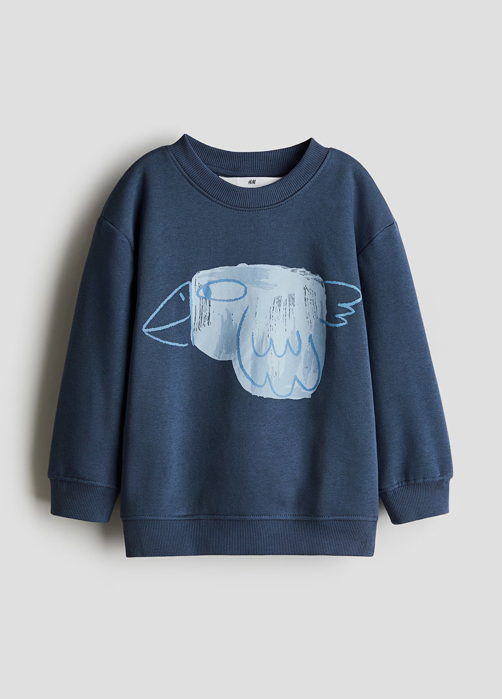 H&M свитшот рисунок темно-синий кэжуал хлопок, трикотаж с начесом