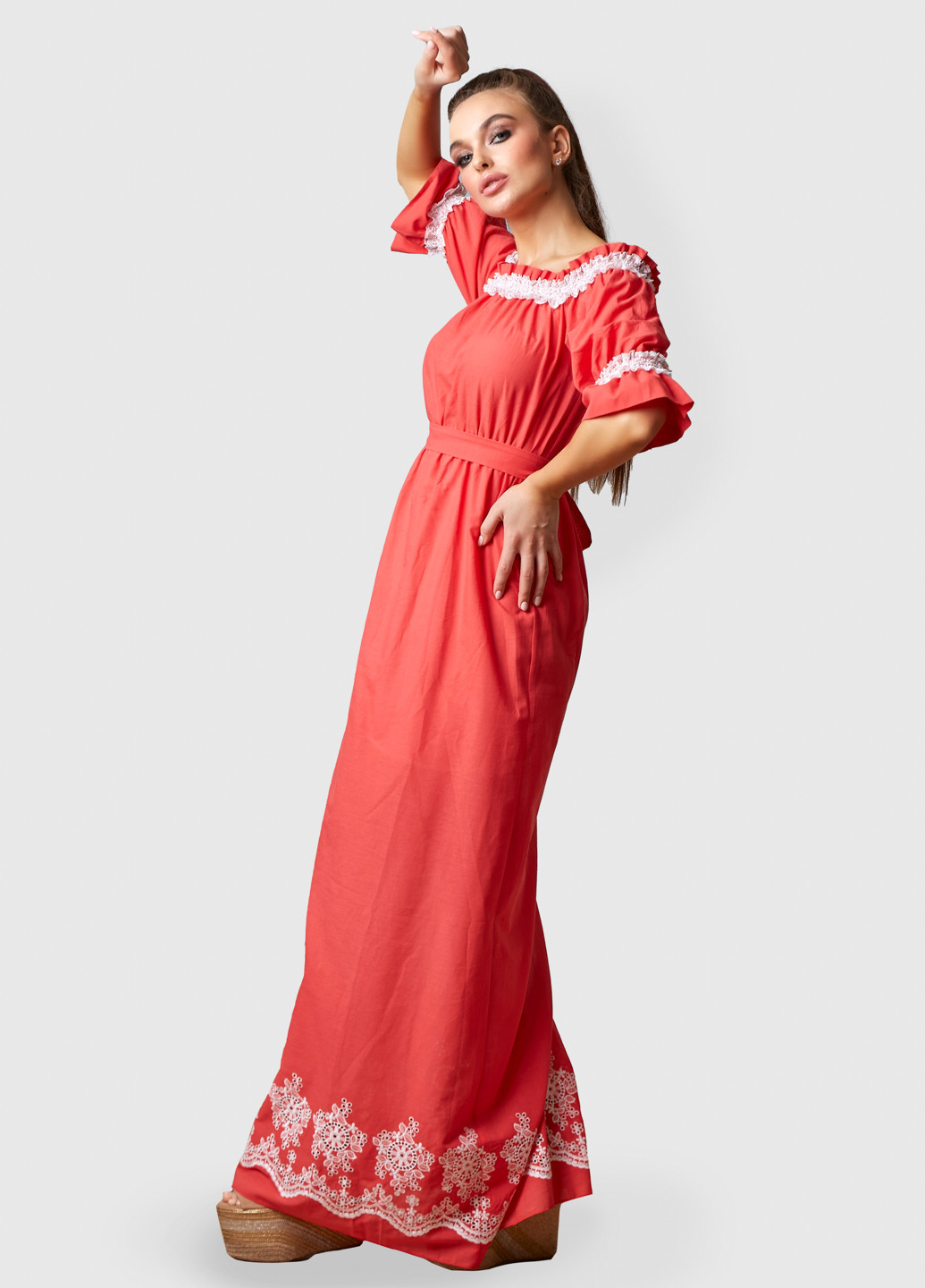 Коралловое кэжуал платье ST-Seventeen с цветочным принтом