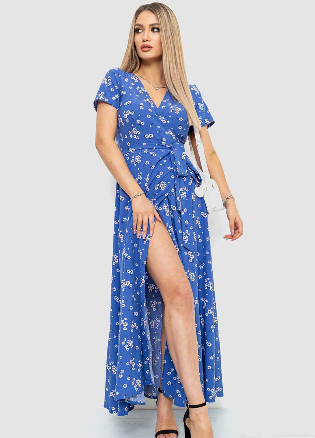 Синя кежуал сукня на запах Ager з квітковим принтом