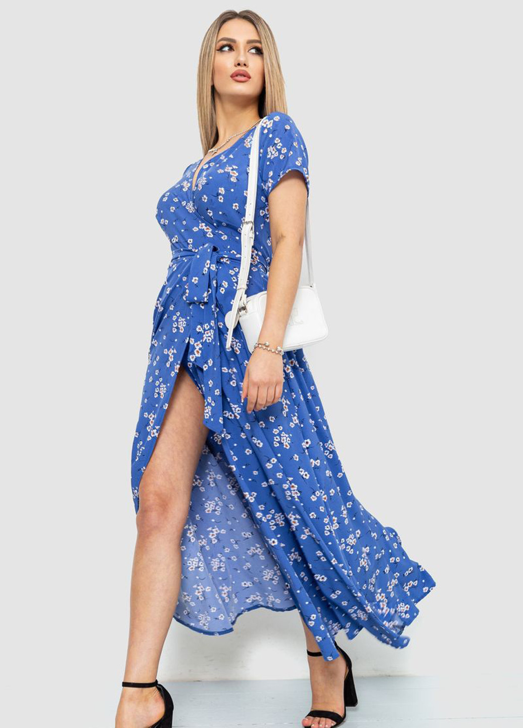 Синее кэжуал платье на запах Ager с цветочным принтом