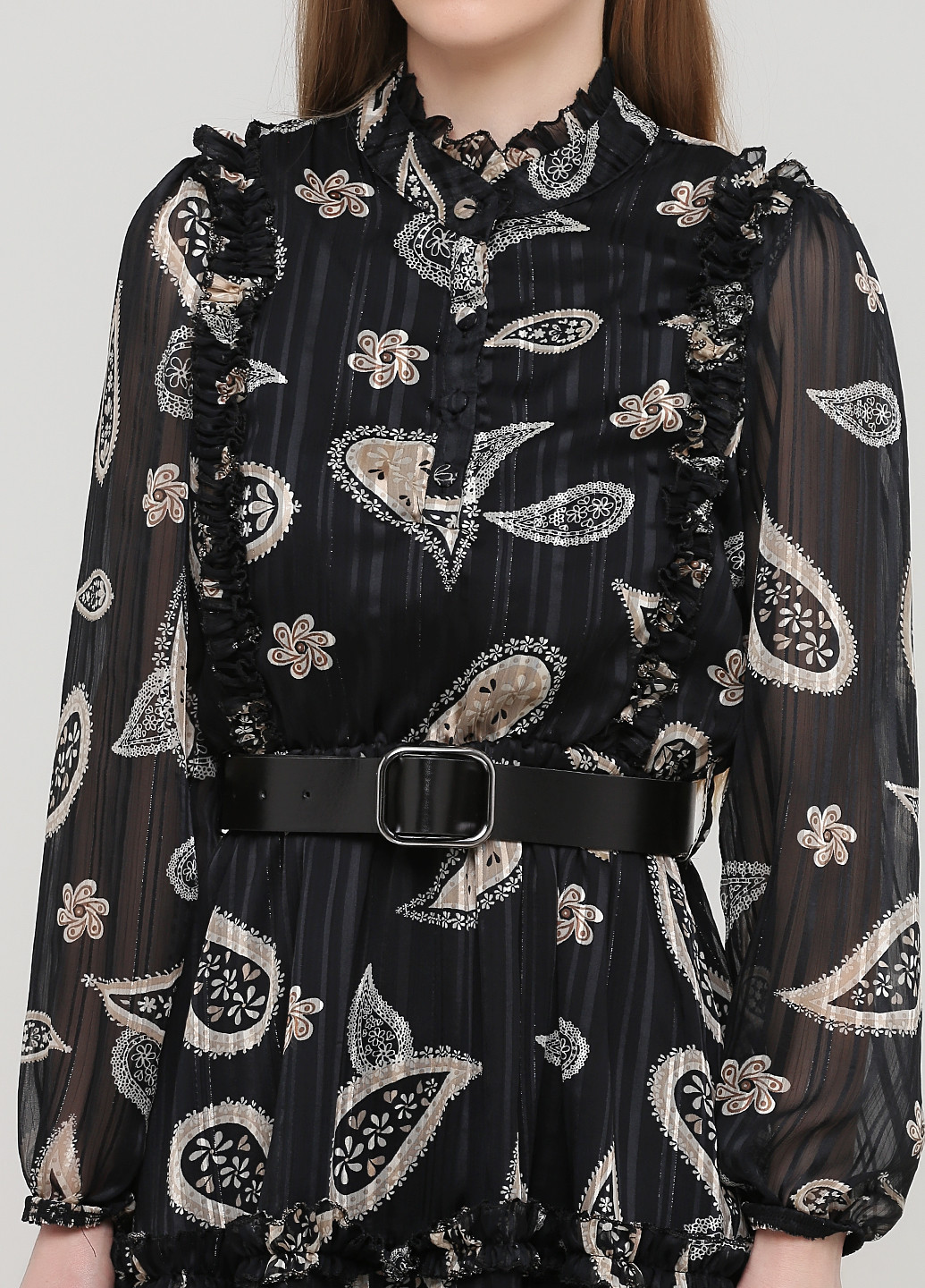 Черное кэжуал платье плиссированное, клеш Lighter collection турецкие огурцы