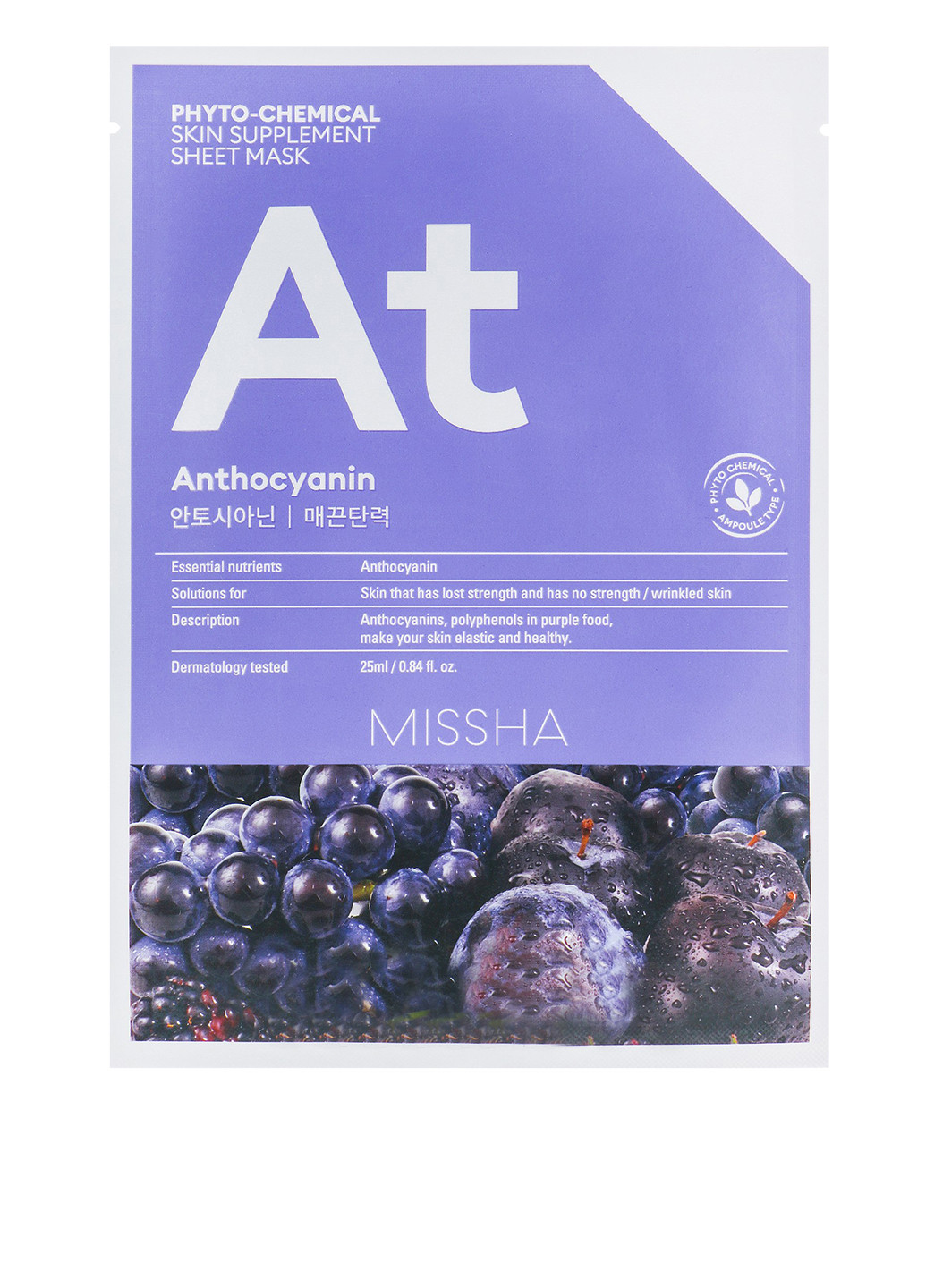 Тканинна маска для обличчя з ліфтинг ефектом Phytochemical Skin Supplement Anthocyanin, 25 мл MISSHA