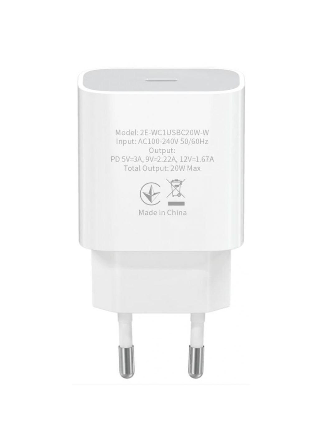 Зарядное устройство (-WC1USBC20W-W) 2E usb-c wall charger pd3.0 dc5v/3a, 20w, white (253507155)