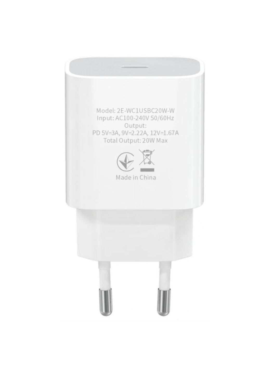 Зарядний пристрій (-WC1USBC20W-W) 2E USB-C Wall Charger PD3.0 DC5V/3A, 20W, white (253507155)
