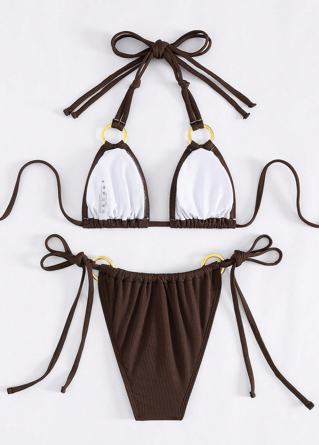 Темно-коричневий літній купальник (ліф, трусики) бікіні, халтер, роздільний SHEIN