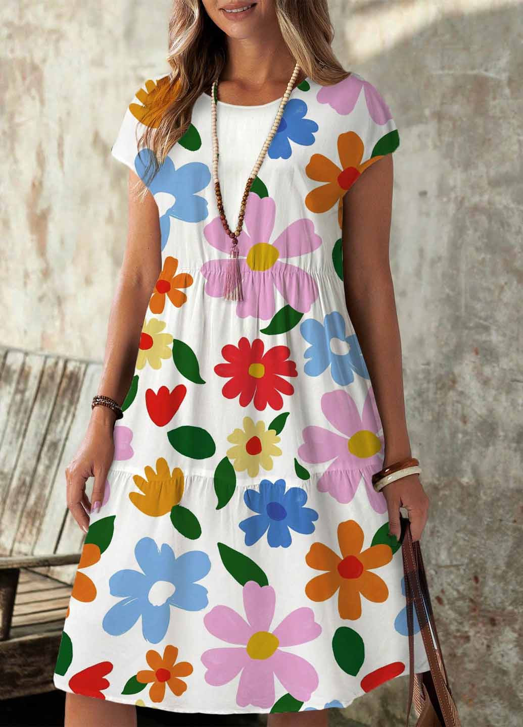 Комбинированное кэжуал платье а-силуэт SHEIN с цветочным принтом