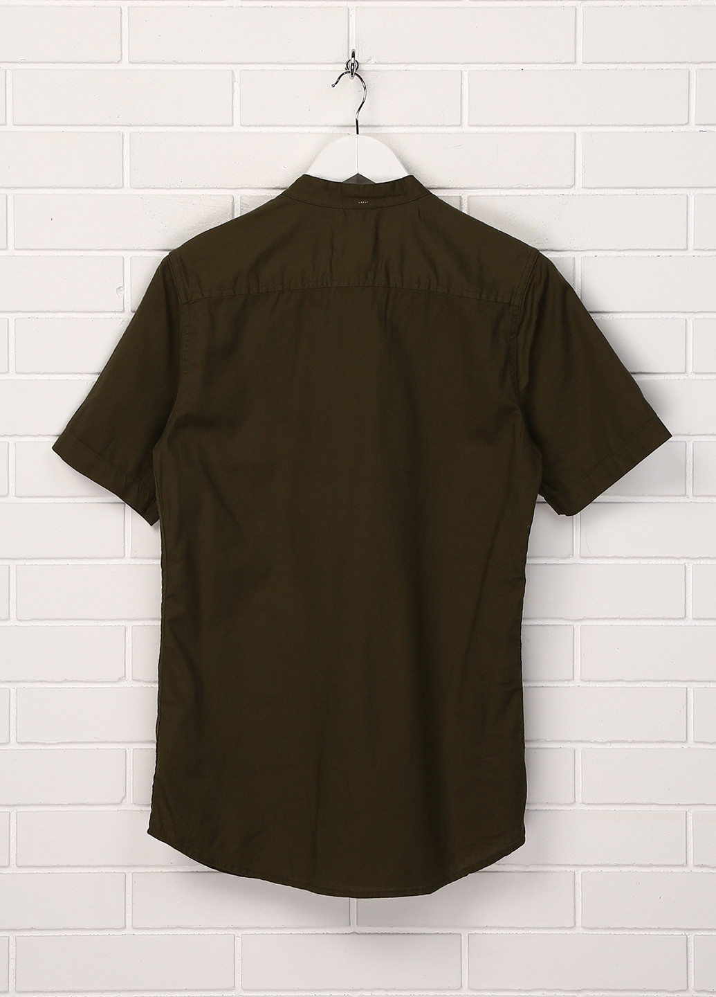 Оливково-зеленая кэжуал рубашка однотонная Primark с коротким рукавом