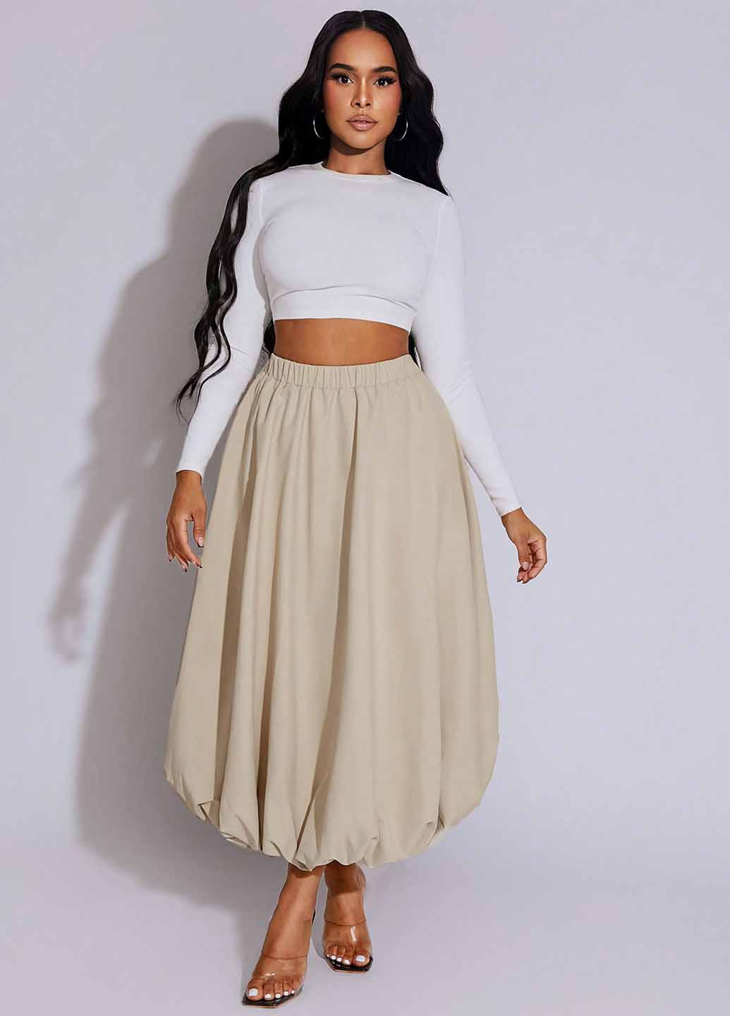 Кремовая вечерний, кэжуал однотонная юбка SHEIN баллон