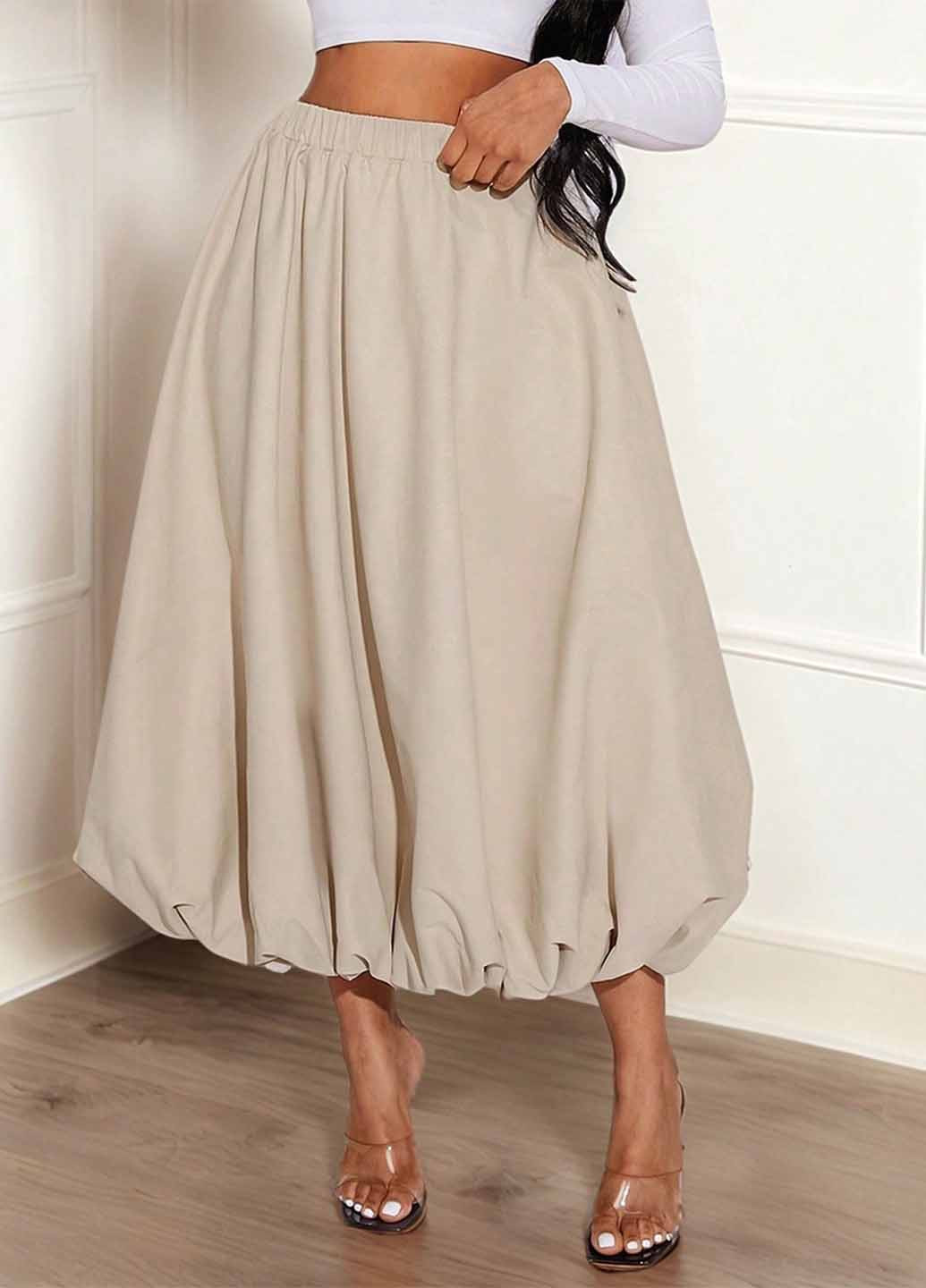 Кремовая вечерний, кэжуал однотонная юбка SHEIN баллон