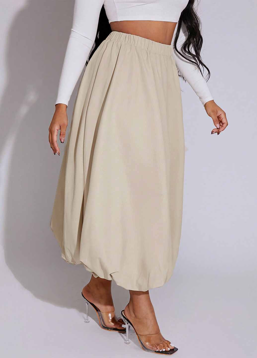 Кремовая вечерний, кэжуал однотонная юбка SHEIN баллон