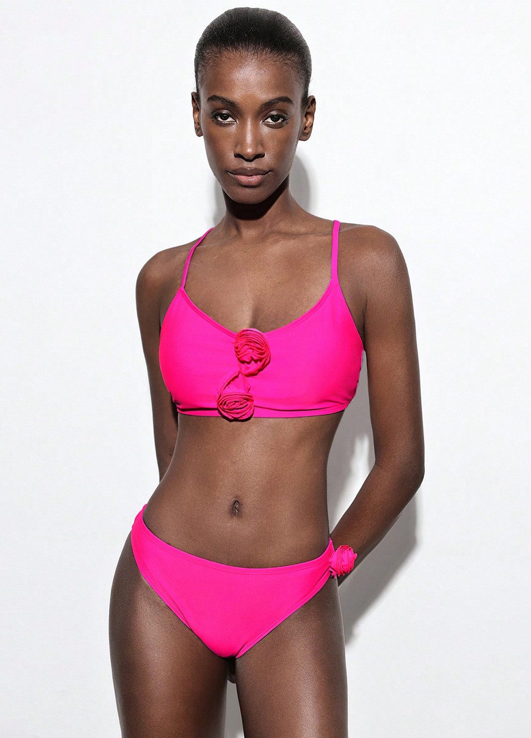 Фуксиновий (колору Фукія) літній купальник (ліф, трусики) топ, роздільний SHEIN
