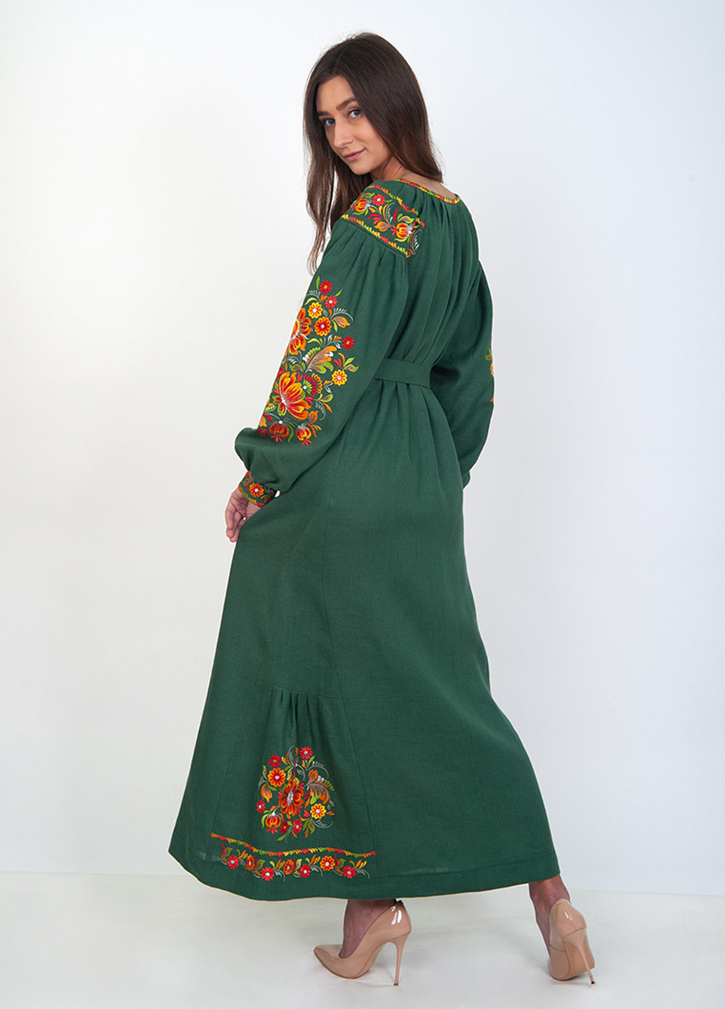 Бутылочное зеленое кэжуал платье Vyshyvanka