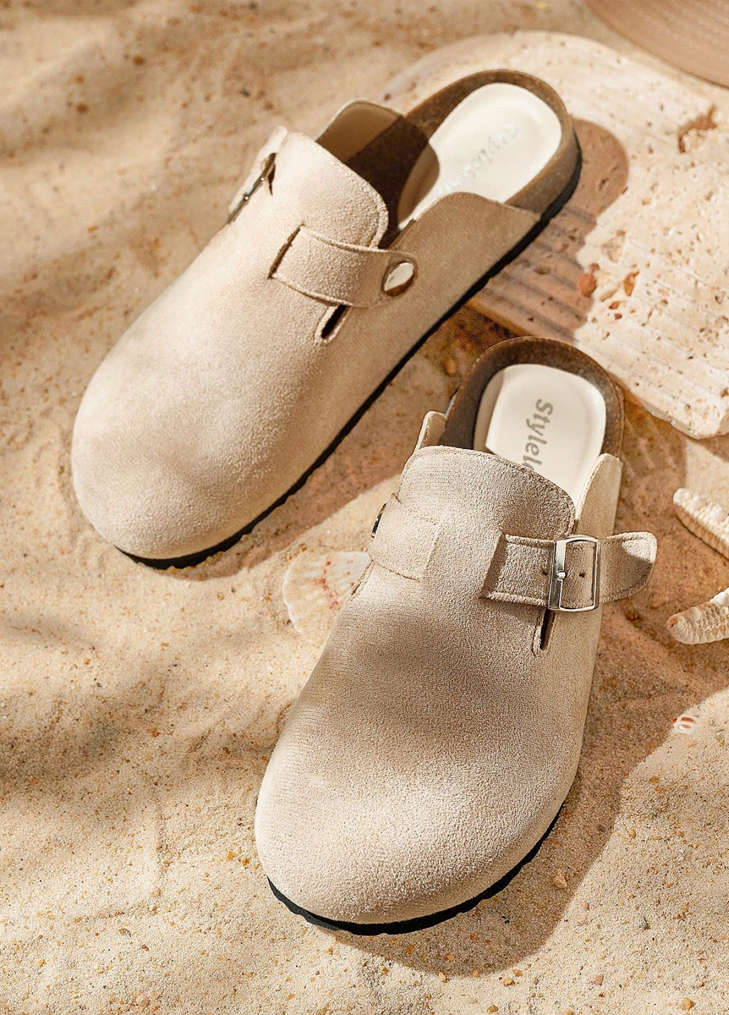 Светло-бежевые шлепанцы SHEIN без каблука с пряжкой