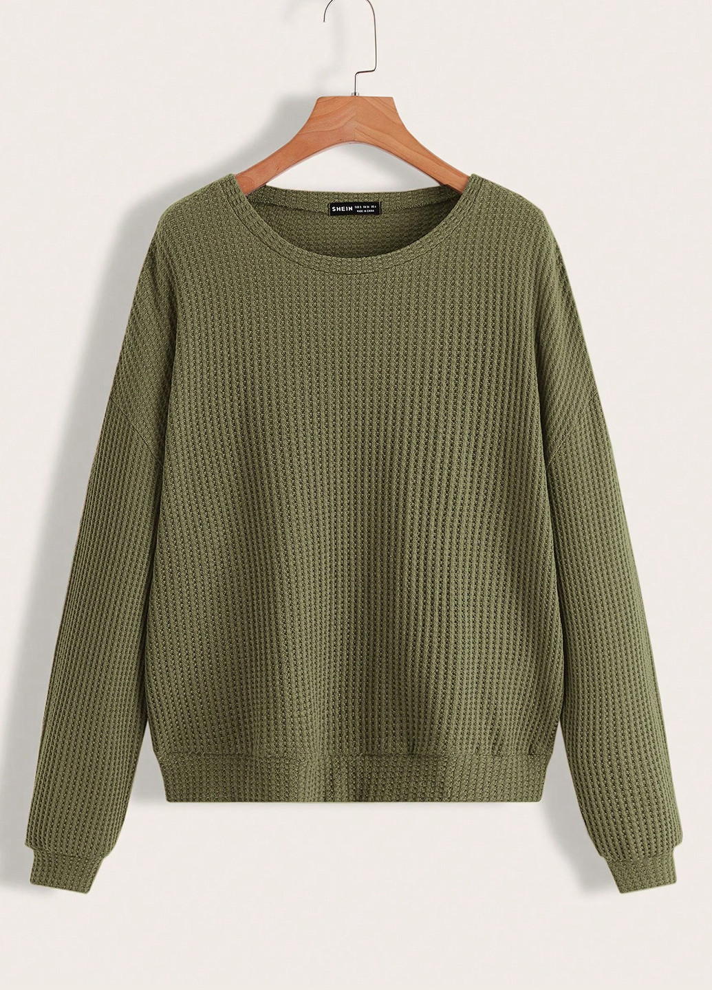 Оливковый свитшот SHEIN однотонный без декора (343353695)