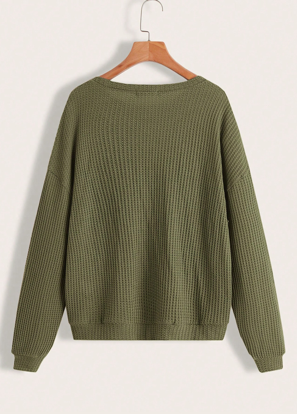 Оливковый свитшот SHEIN однотонный без декора (343353695)