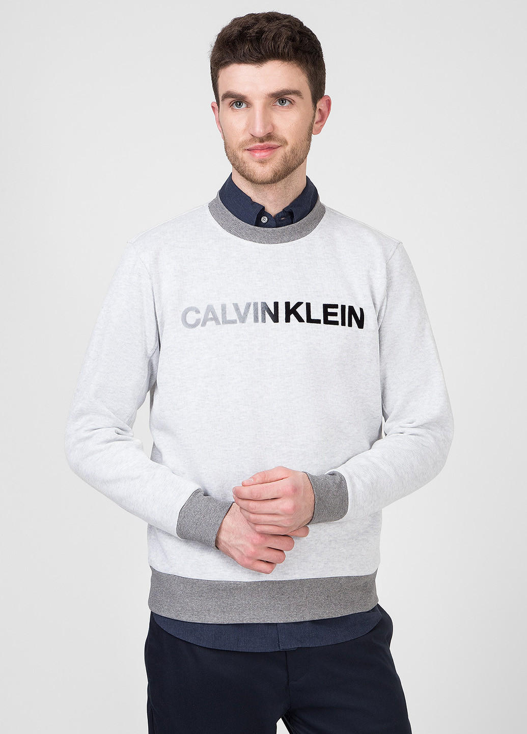 Свитшот Calvin Klein - Прямой крой надпись светло-серый кэжуал хлопок - (183784453)