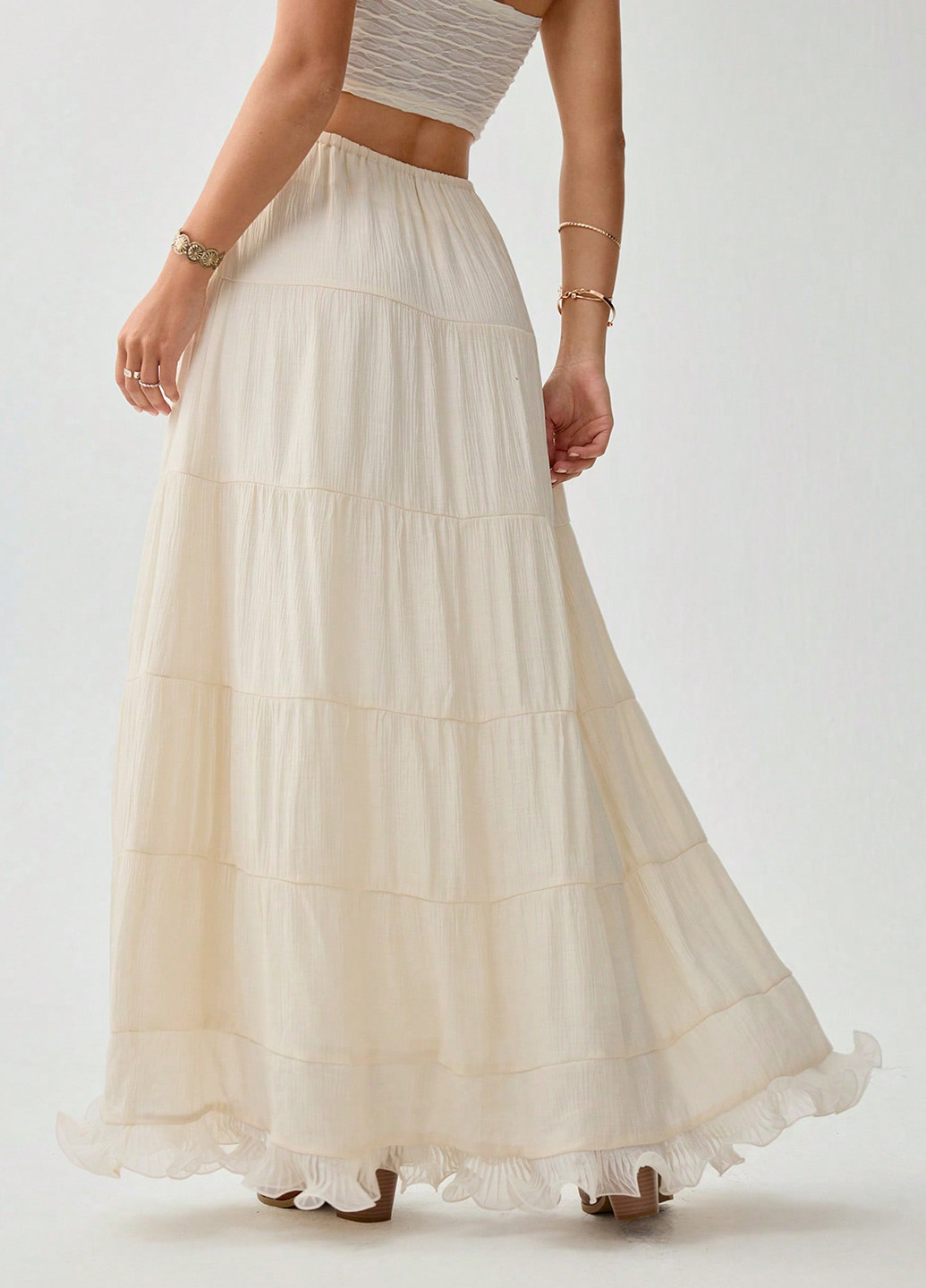 Кремовая кэжуал однотонная юбка SHEIN клешированная