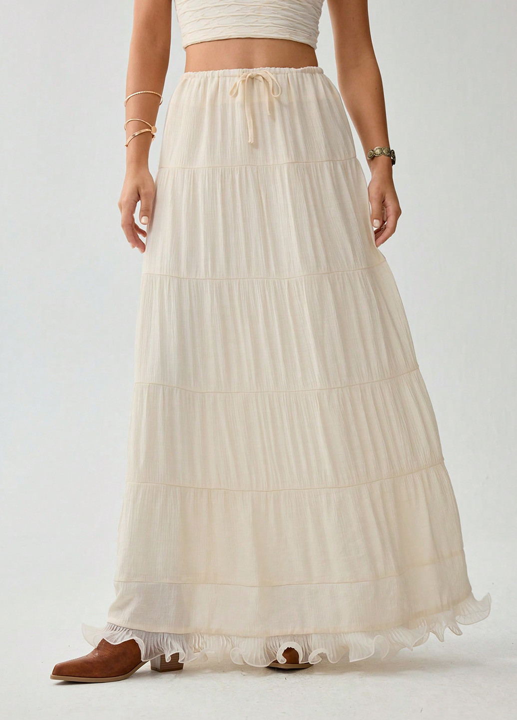Кремовая кэжуал однотонная юбка SHEIN клешированная