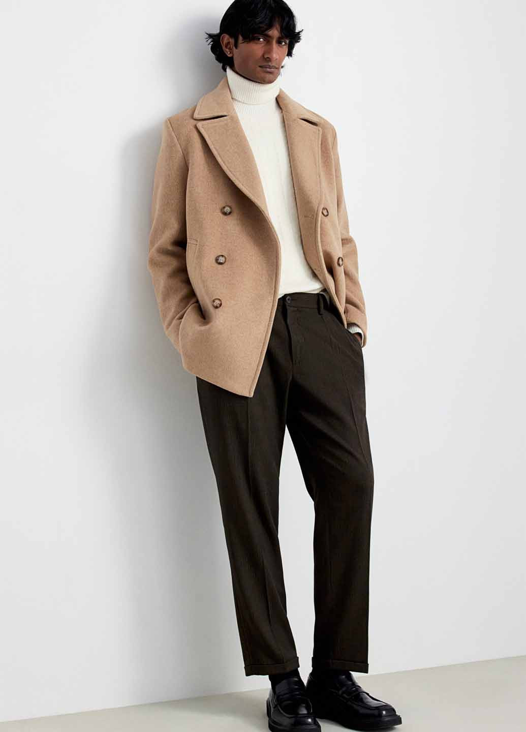 Бежевое демисезонное Пальто двубортное H&M