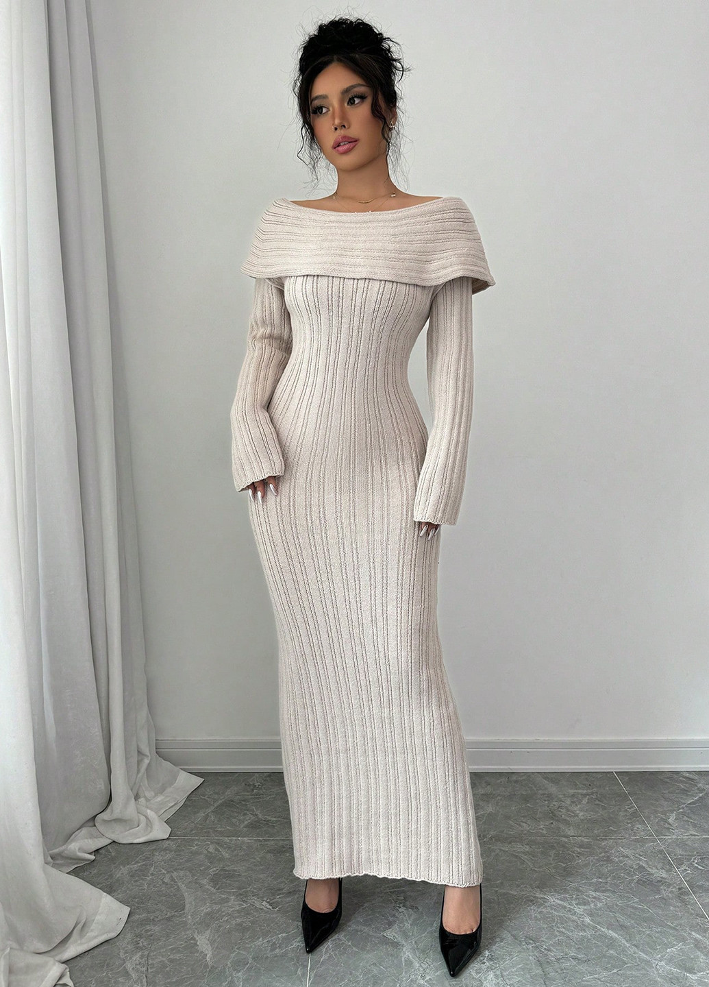 Молочна кежуал сукня сукня светр, з відкритими плечима SHEIN однотонна