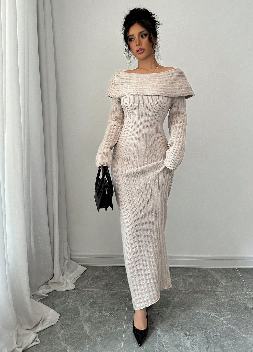 Молочна кежуал сукня сукня светр, з відкритими плечима SHEIN однотонна