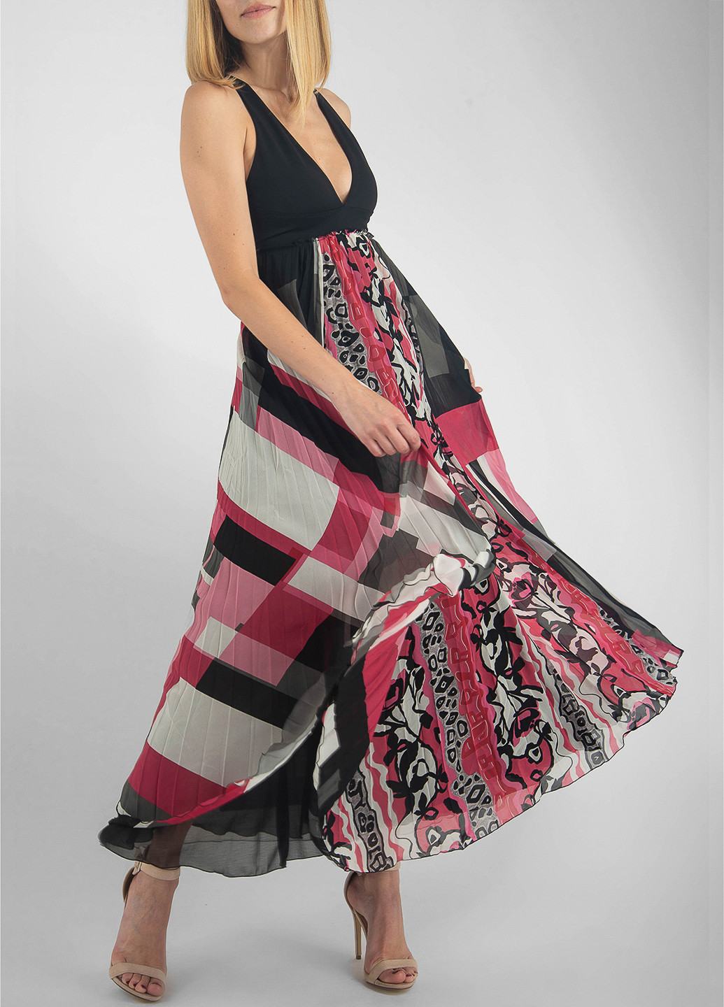 Комбинированное вечернее платье Pinko с геометрическим узором