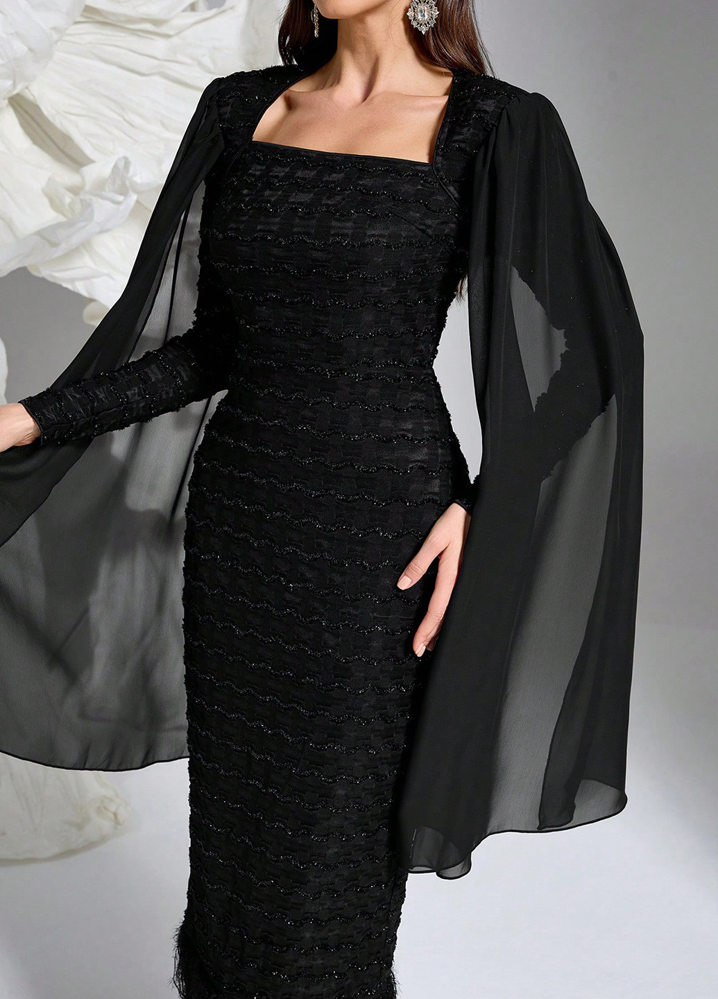 Черное вечернее платье силуэтная, платье-кейп SHEIN однотонное