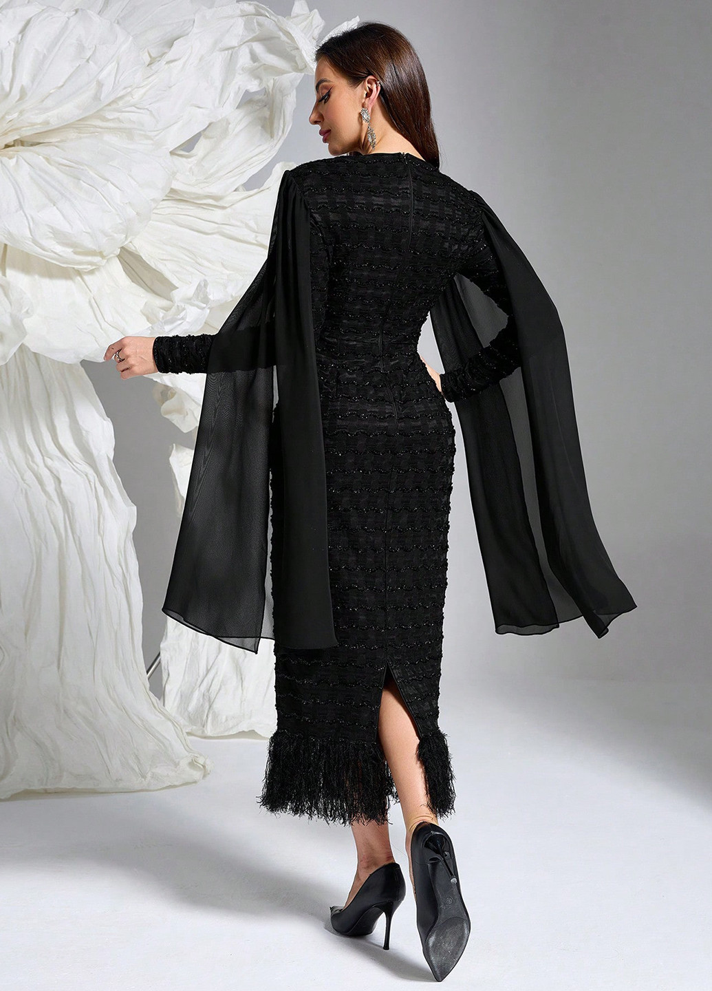 Черное вечернее платье силуэтная, платье-кейп SHEIN однотонное