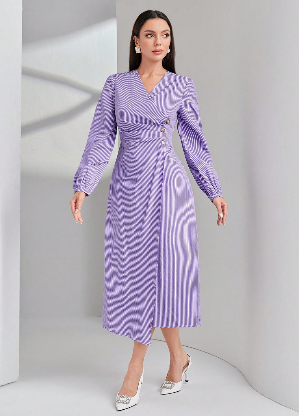 Фіолетова кежуал сукня на запах, кльош SHEIN в смужку