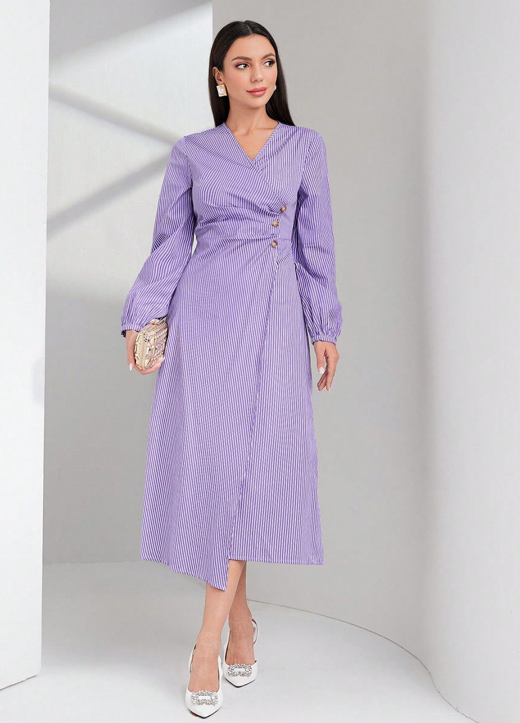 Фіолетова кежуал сукня на запах, кльош SHEIN в смужку