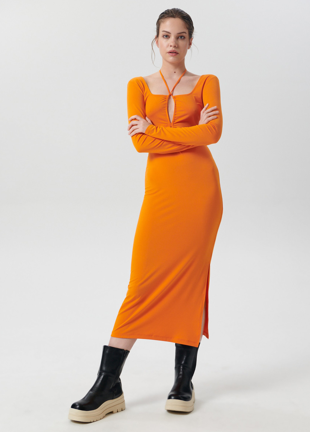 Оранжевое кэжуал платье Sinsay однотонное