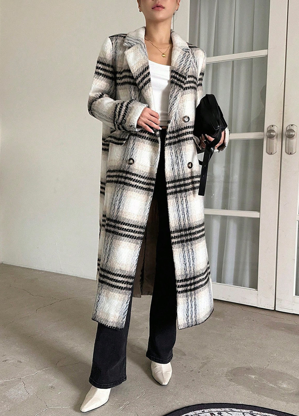 Комбинированное зимнее Пальто двубортное SHEIN