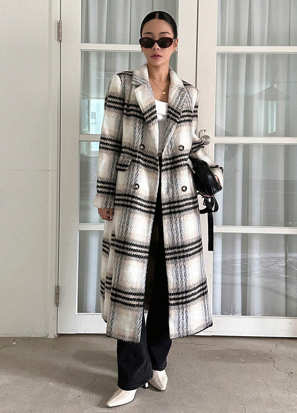 Комбинированное зимнее Пальто двубортное SHEIN