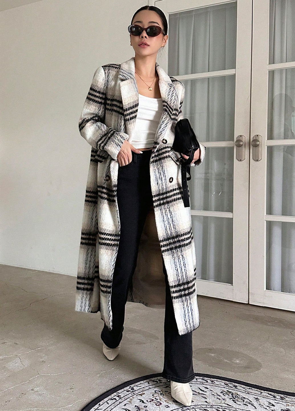 Комбинированное зимнее Пальто двубортное SHEIN