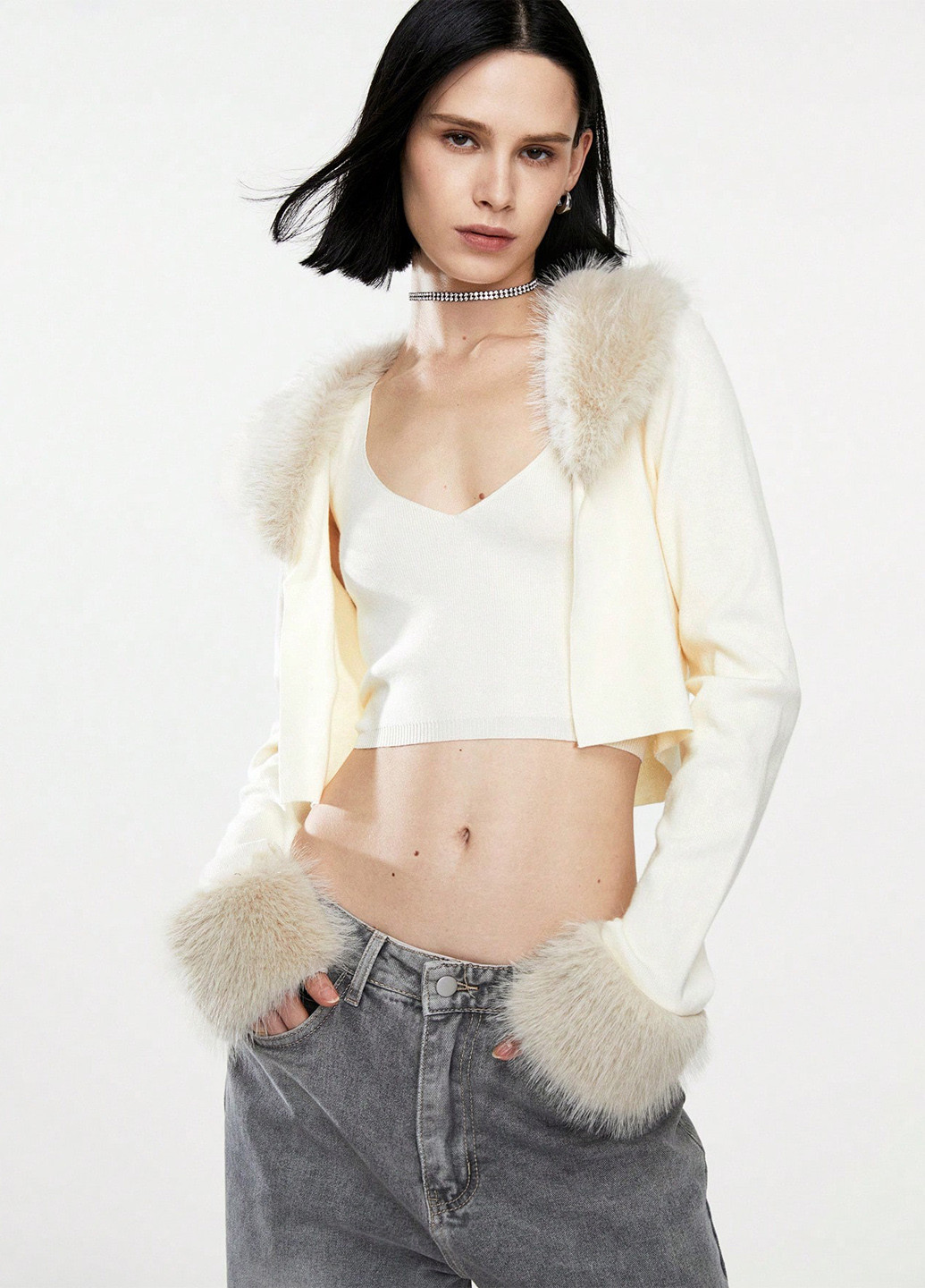 Кремовый демисезонный комплект (топ, кардиган) SHEIN