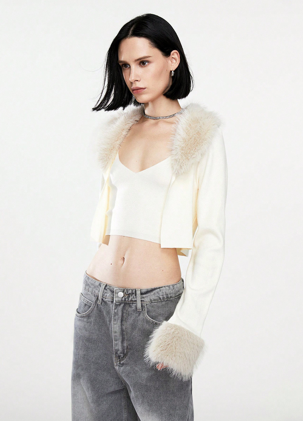 Кремовый демисезонный комплект (топ, кардиган) SHEIN