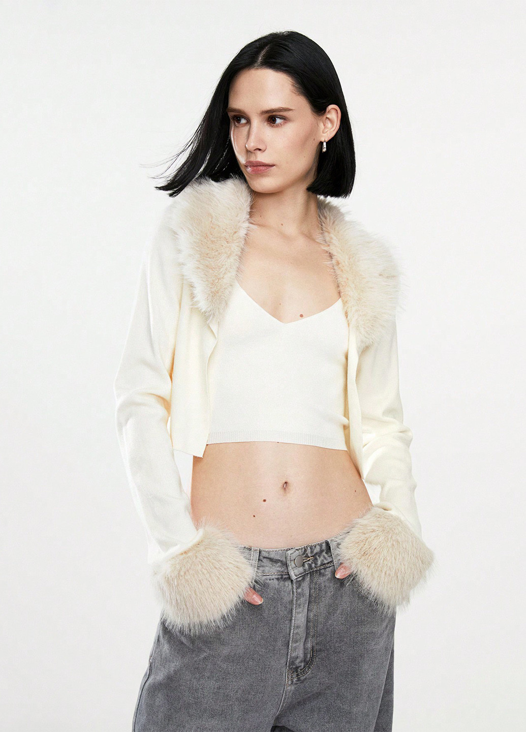 Кремовый демисезонный комплект (топ, кардиган) SHEIN