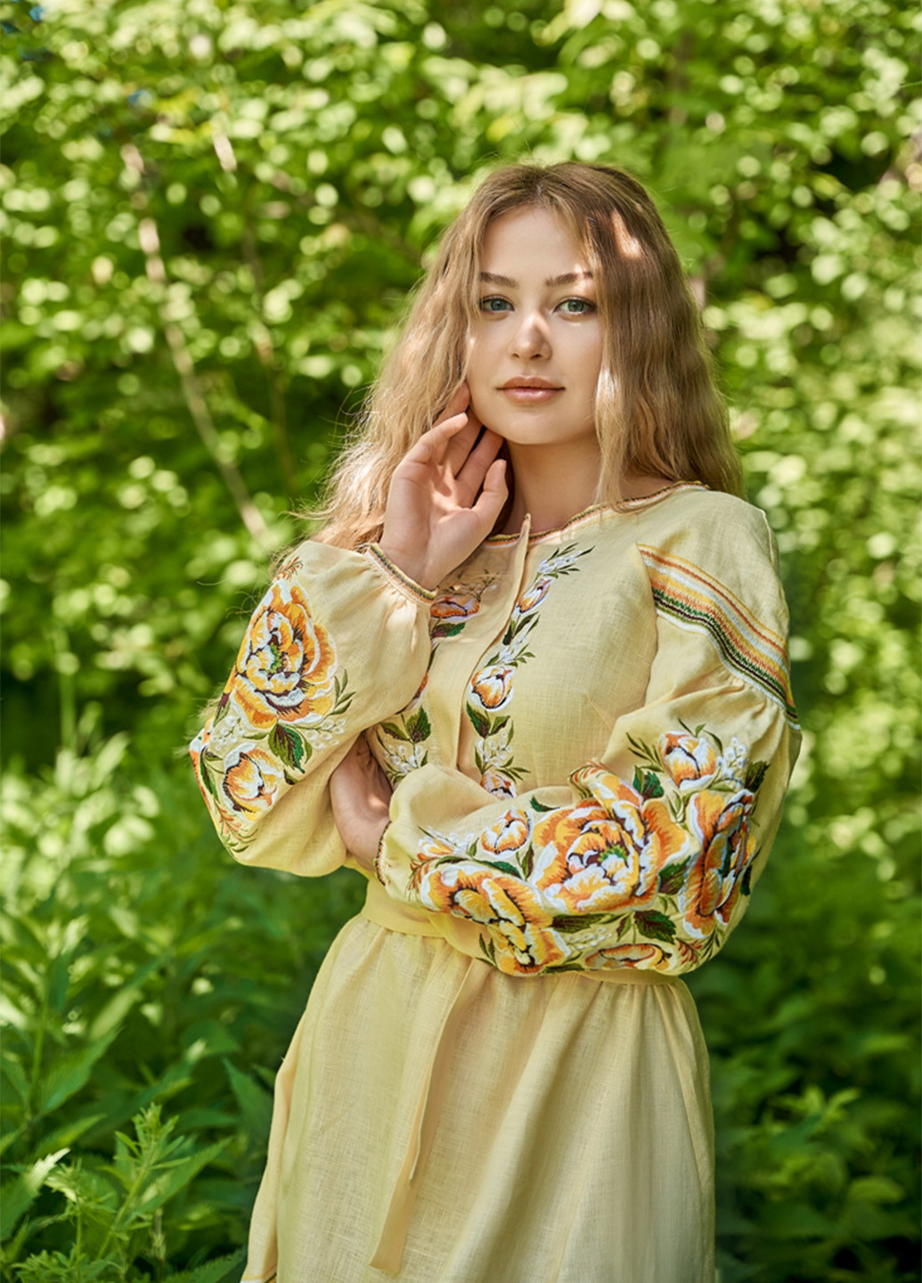 Платье Vyshyvanka украинская символика светло-жёлтая кэжуал лен