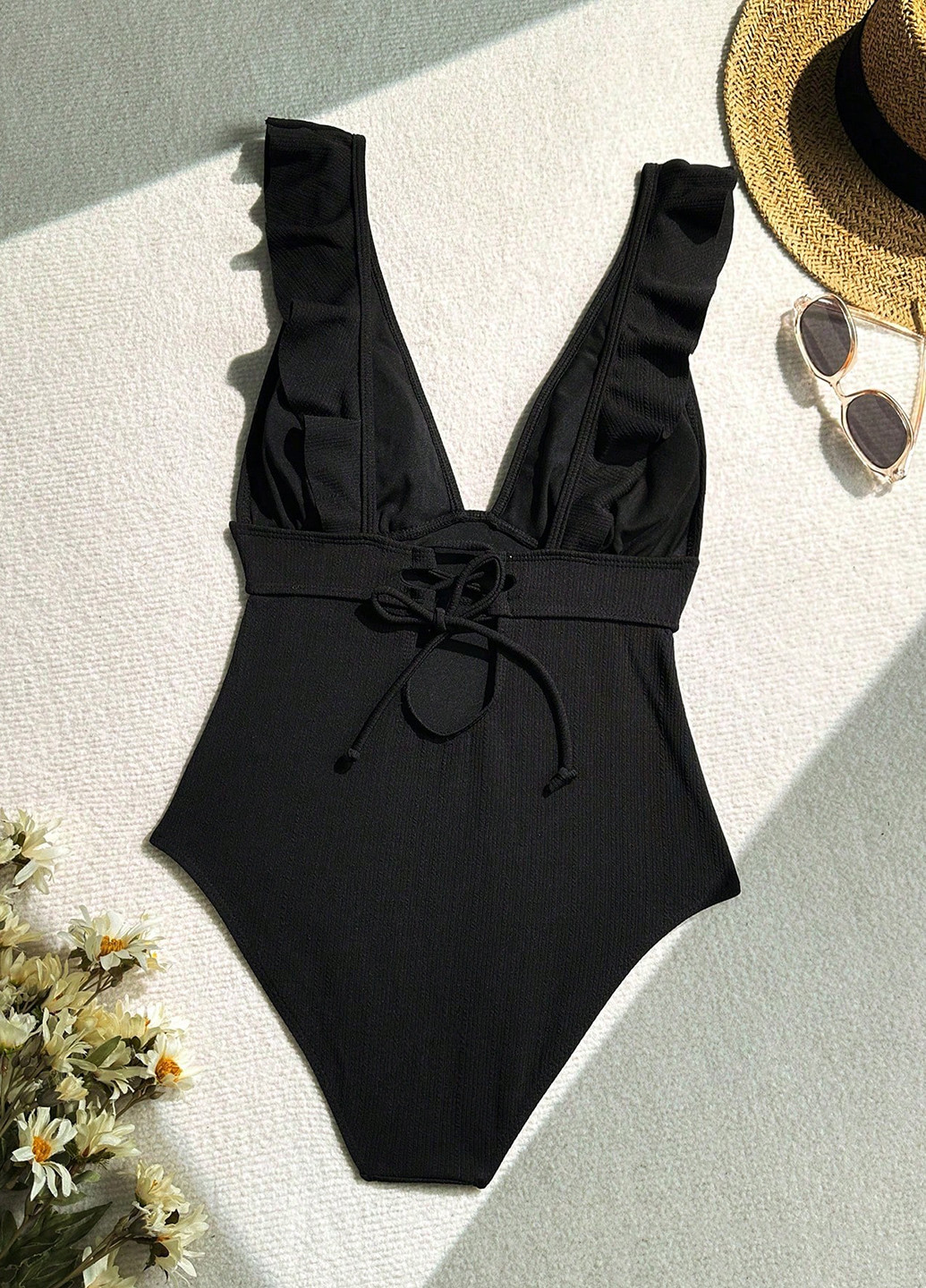 Черный демисезонный купальник слитный SHEIN