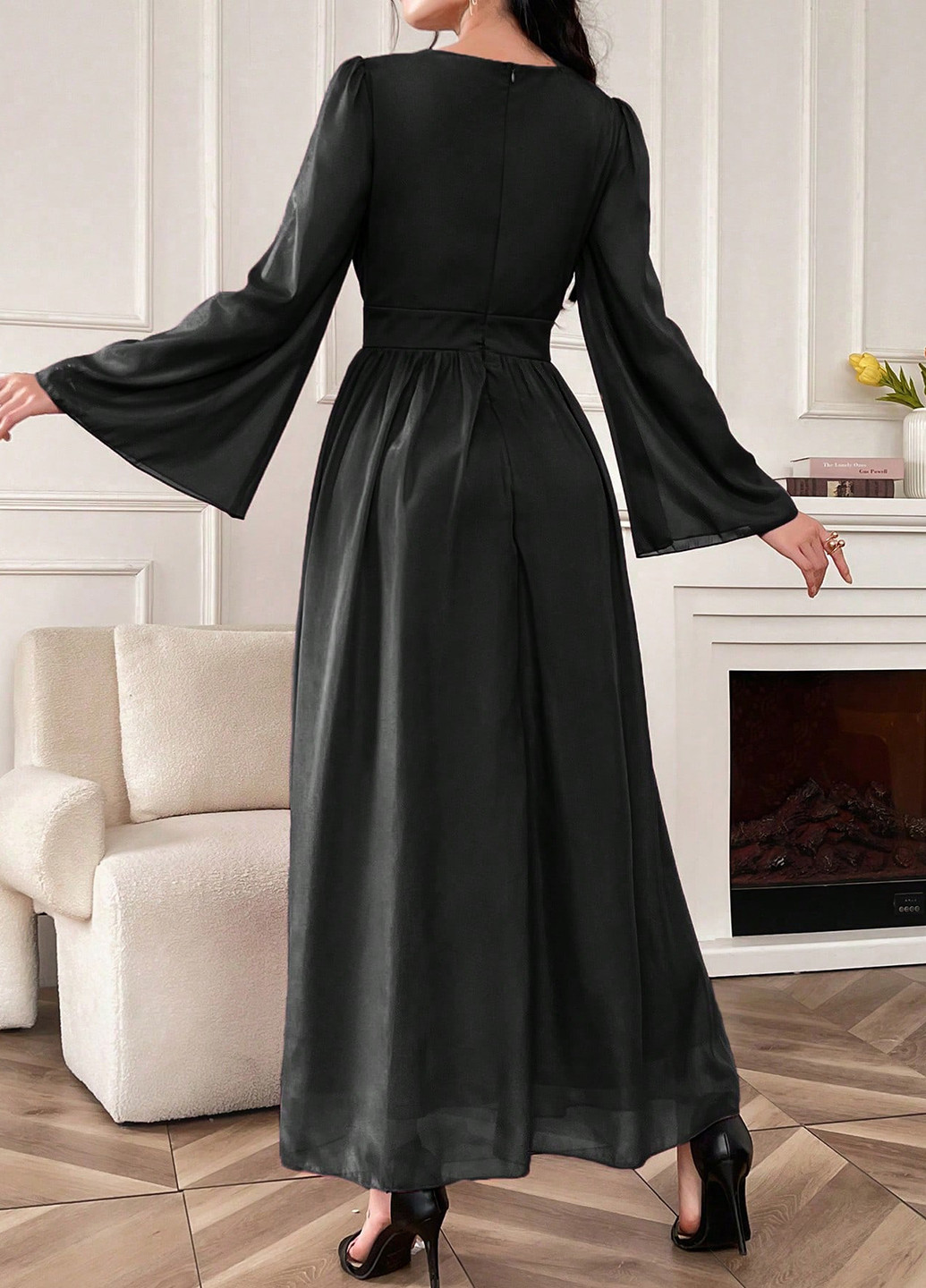 Чорна святковий, вечірня сукня кльош, а-силует SHEIN однотонна