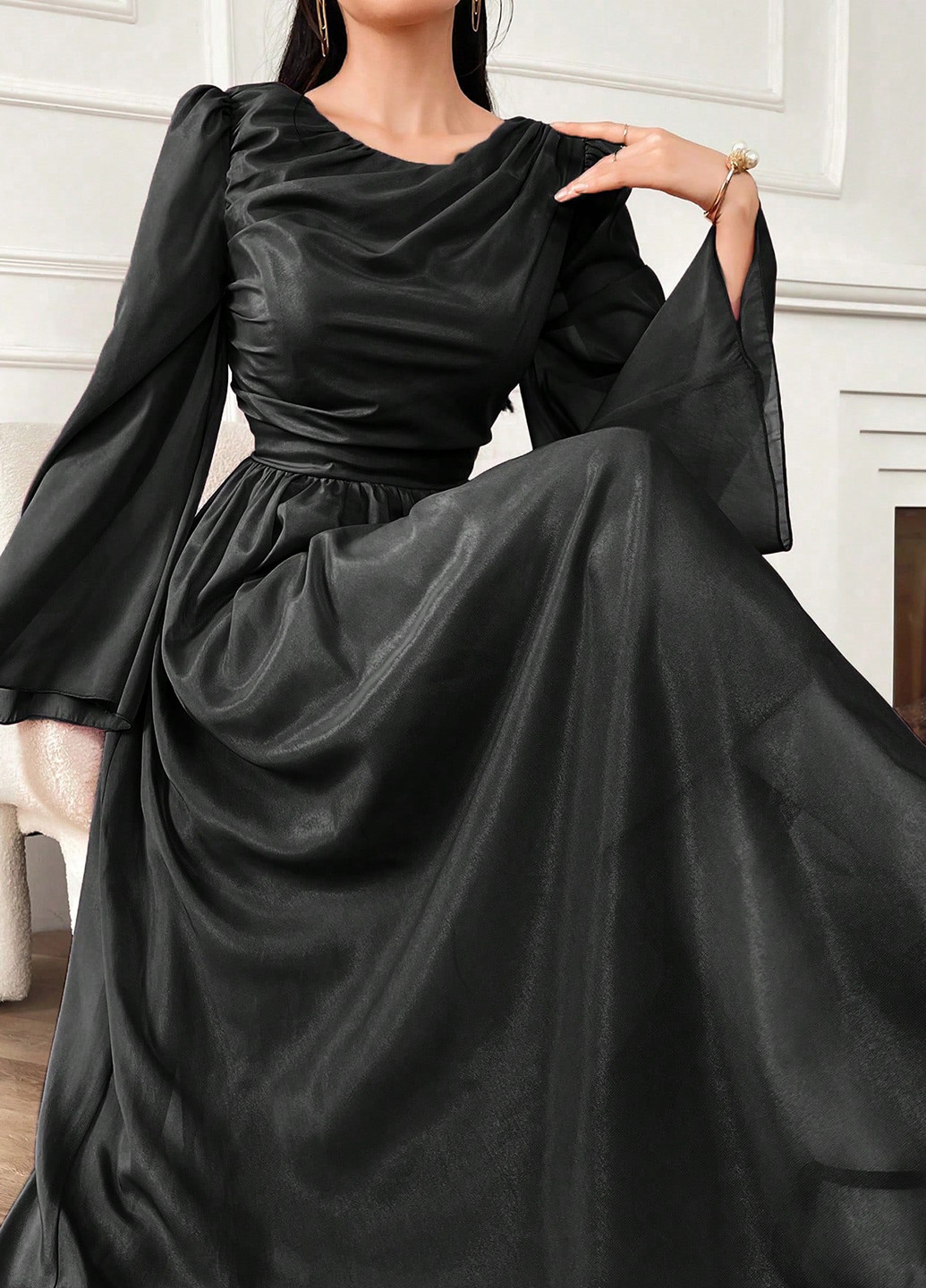 Чорна святковий, вечірня сукня кльош, а-силует SHEIN однотонна