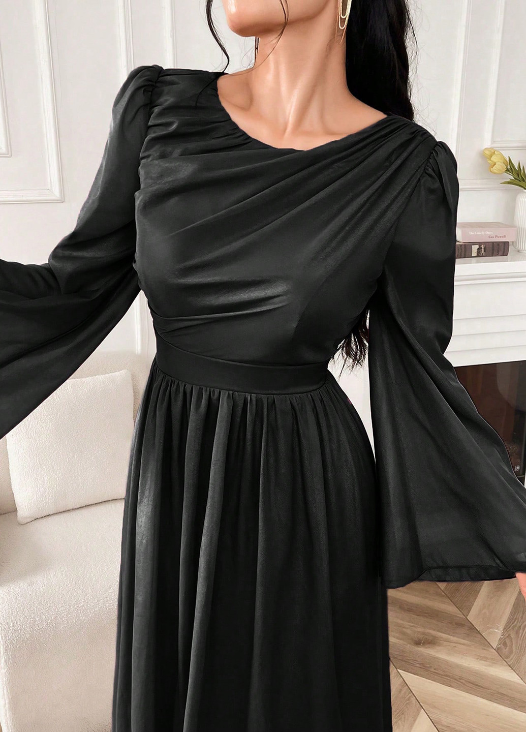 Чорна святковий, вечірня сукня кльош, а-силует SHEIN однотонна