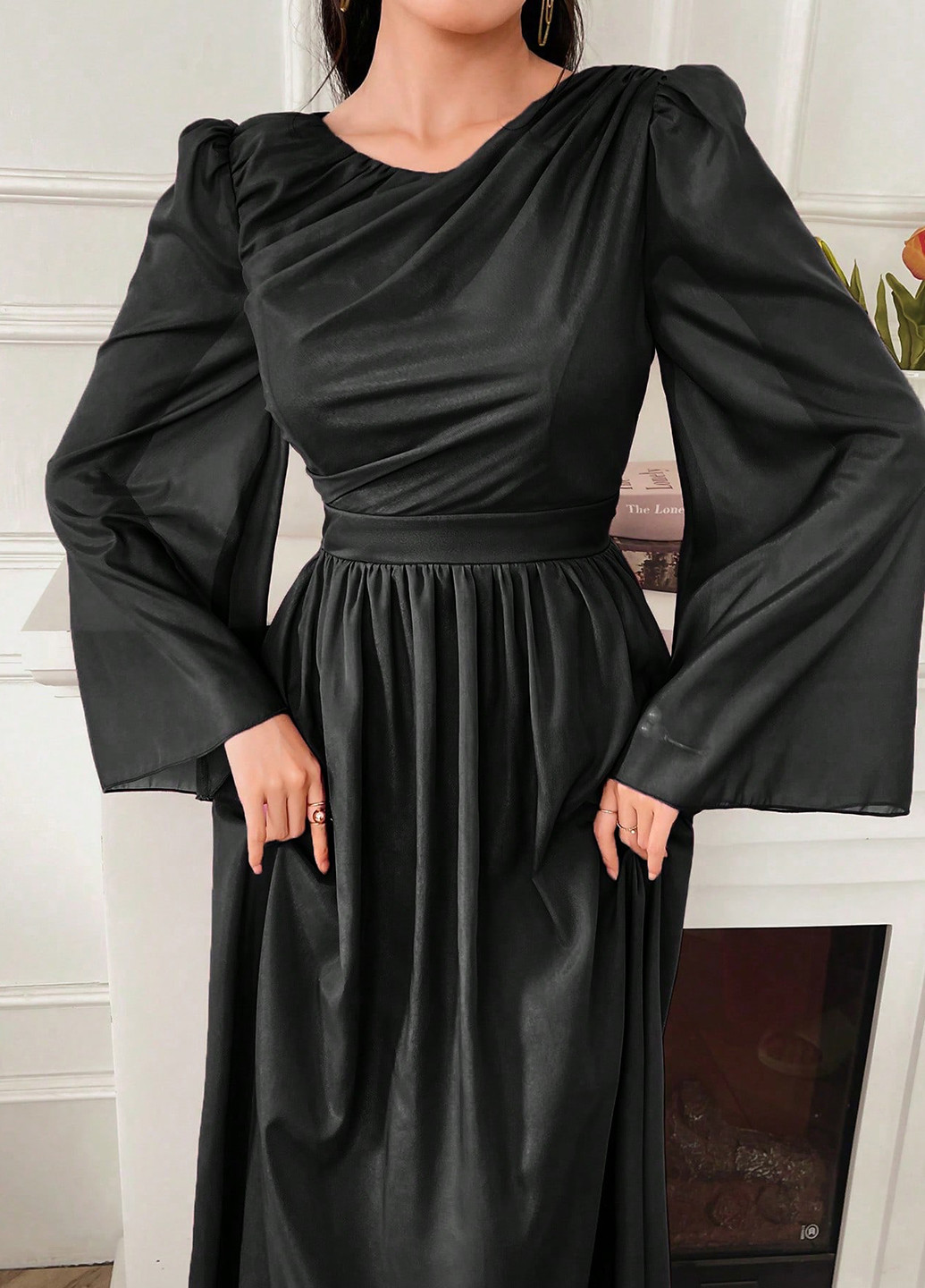 Чорна святковий, вечірня сукня кльош, а-силует SHEIN однотонна