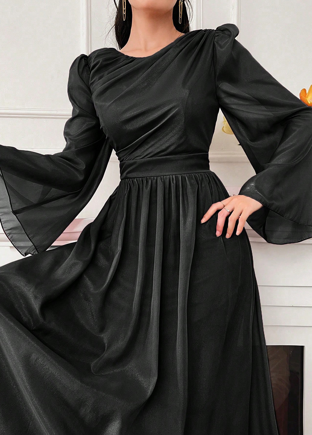 Чорна святковий, вечірня сукня кльош, а-силует SHEIN однотонна