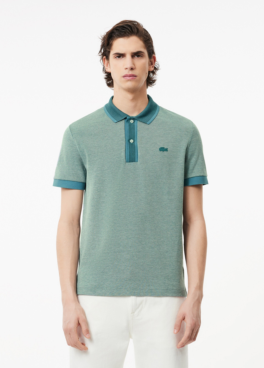 Зеленая футболка-поло для мужчин Lacoste меланжевая