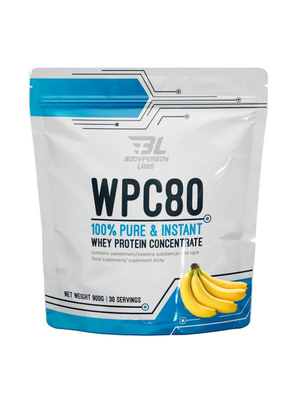 Протеїн для зниження та нарощування м'язової маси WPC80 Banana, 900 г Bodyperson Labs (250603710)