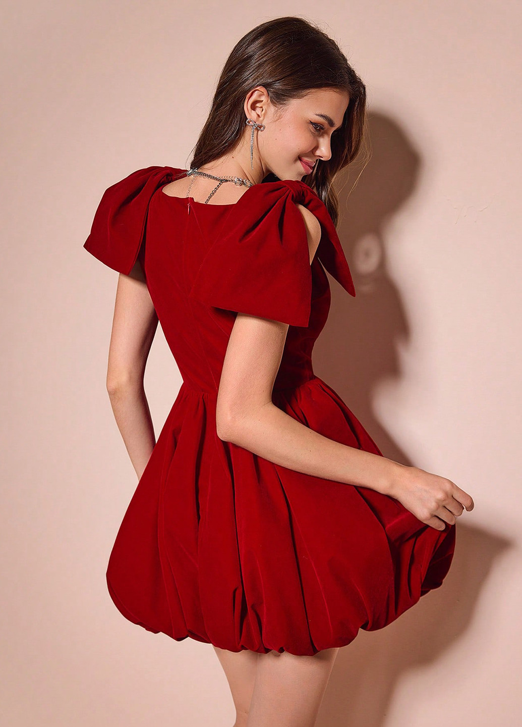 Красное коктейльное платье баллон SHEIN однотонное