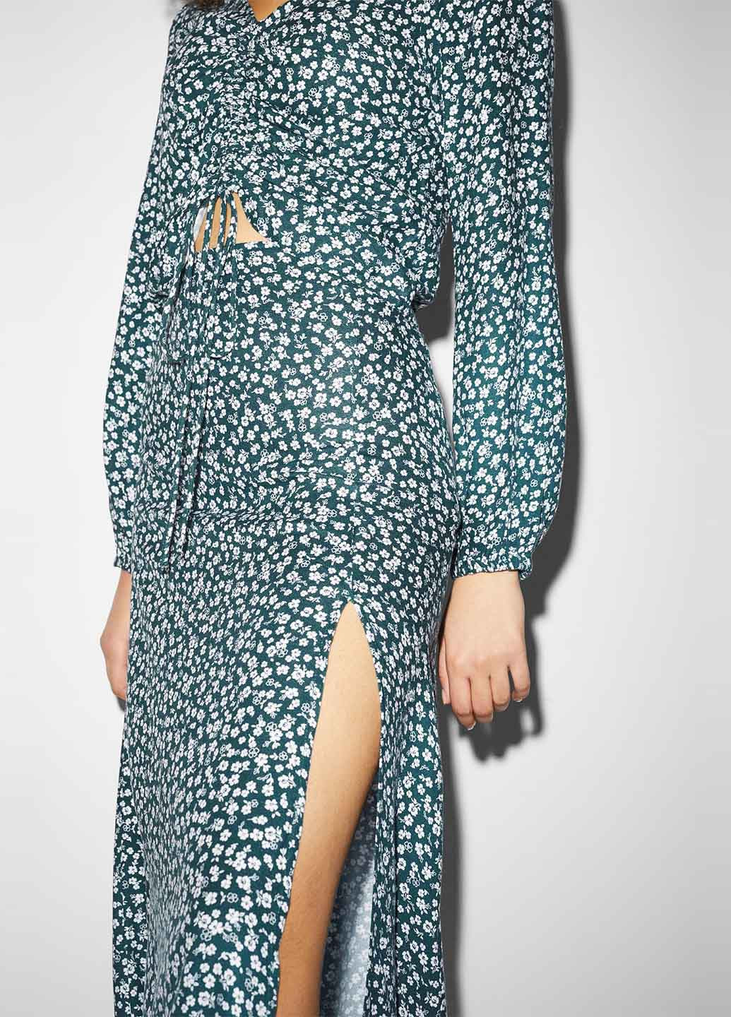 Зеленая кэжуал цветочной расцветки юбка C&A а-силуэта (трапеция)