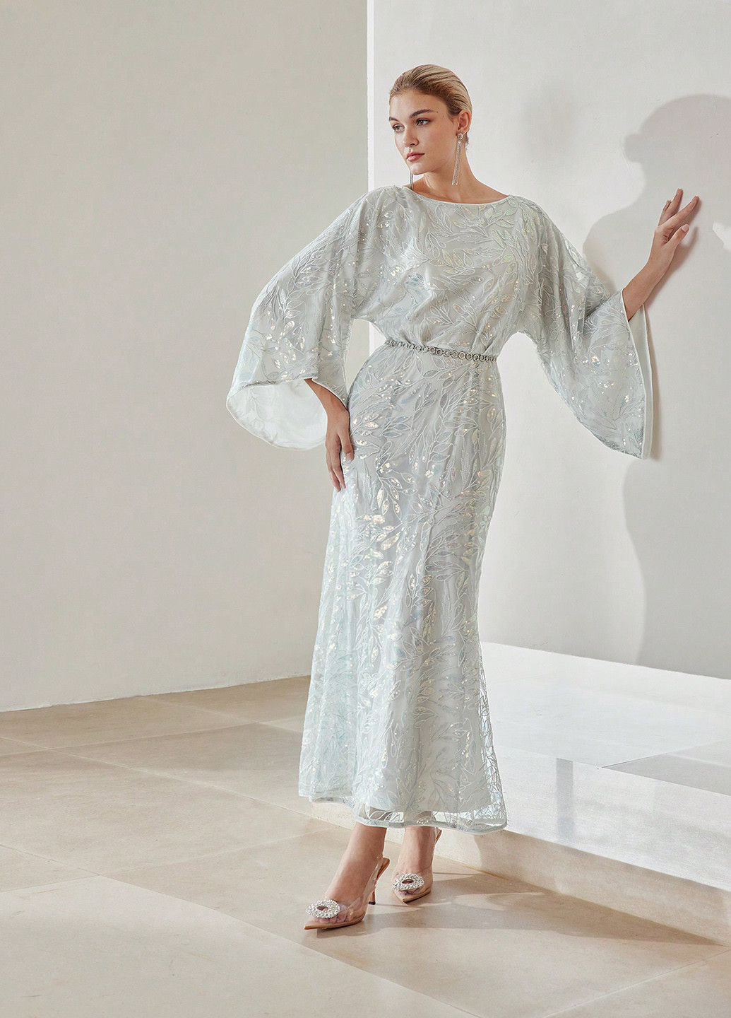 Світло-блакитна святковий, вечірня сукня а-силует SHEIN однотонна