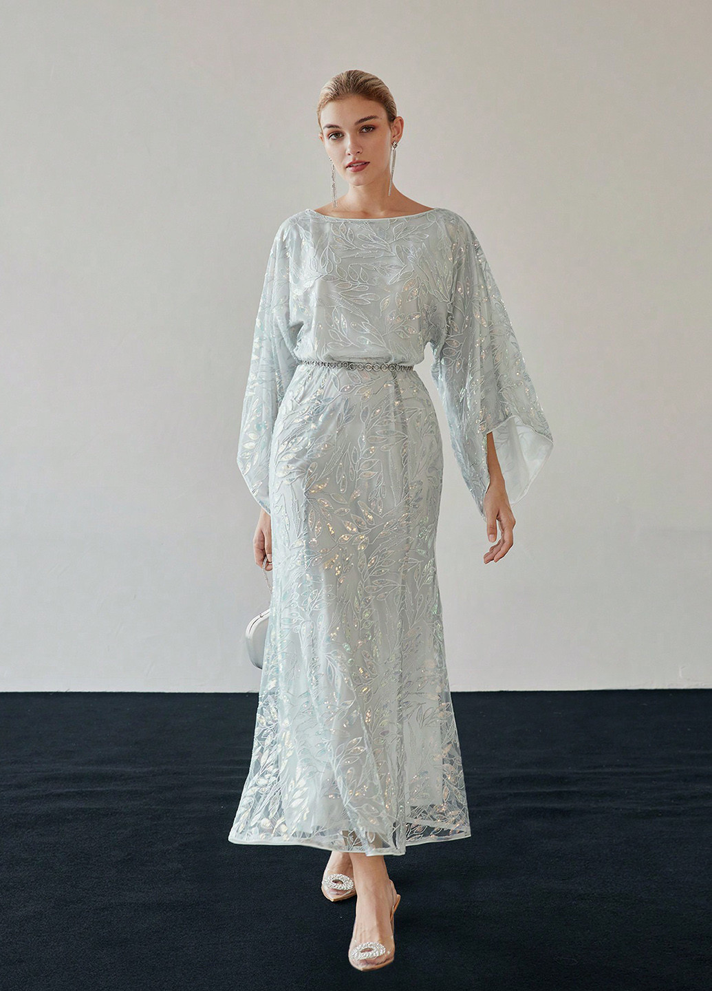 Світло-блакитна святковий, вечірня сукня а-силует SHEIN однотонна